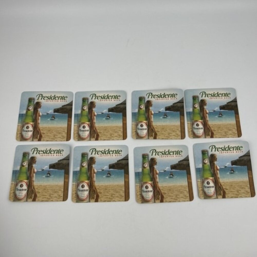 PRESIDENTE - Imported Beer 8 Square Coasters - Coast Beach Scene Ocean